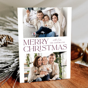 Modern Plum Purple Merry Christmas 2 Photo Holiday Card