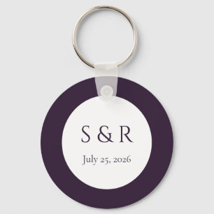 Modern Plum Purple Minimal Monogram Wedding Favor Keychain