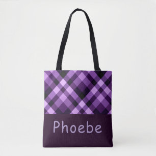 Modern Plum Purple Plaid Monogram Tote Bag