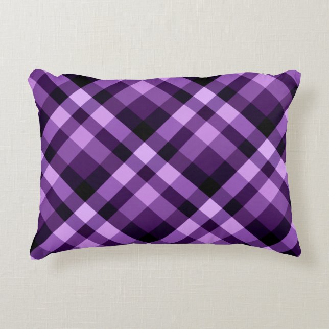 Modern Plum Purple Plaid Pattern Accent Pillow (Front)
