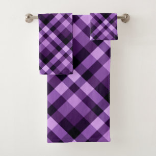 Modern Plum Purple Plaid Pattern Bath Towel Set