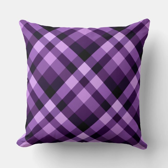 Modern Plum Purple Plaid Pattern Big Throw Pillow (Front)