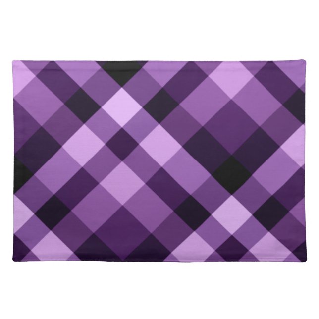 Modern Plum Purple Plaid Pattern Cloth Placemat (Front)