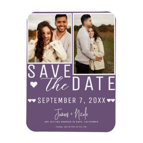 Modern Plum Purple Save the Date 2 Photo Wedding Magnet