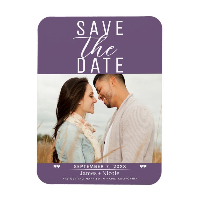 Modern Plum Purple Save the Date Wedding Photo Magnet (Vertical)