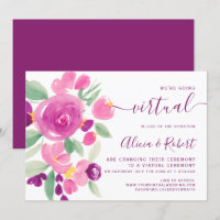 Modern plum purple watercolor virtual wedding