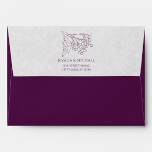 Modern Plum Silver Gray Botanical Elegant Wedding Envelope