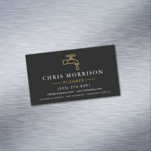 Modern Plumber Black Gold Minimalist Business Card Magnet