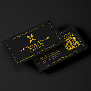 Modern Plumber Plumbing Contractor Black Yellow Business Card