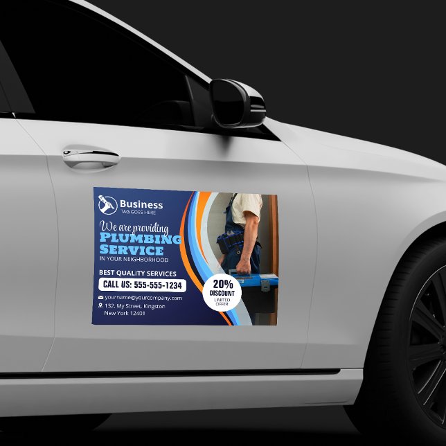 Modern Plumber Plumbing Installation Blue Orange Car Magnet (Creator Uploaded)