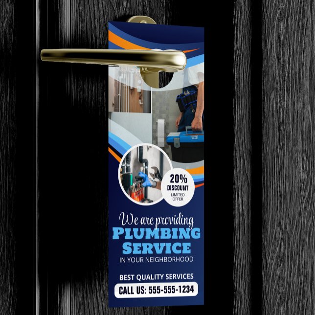 Modern Plumber Plumbing Installation Blue Orange Door Hanger (Creator Uploaded)