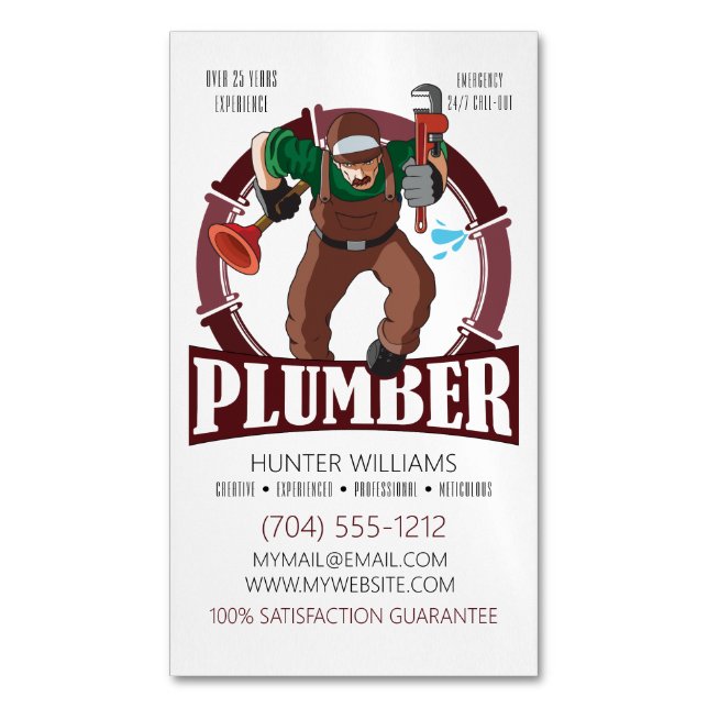 Modern Plumber Repair Handyman Plumbing Business Card Magnet (Front Vertical)