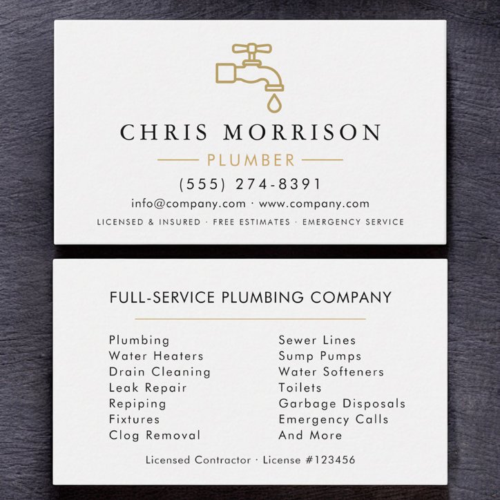 Modern Plumber White Gold Minimalist Business Card