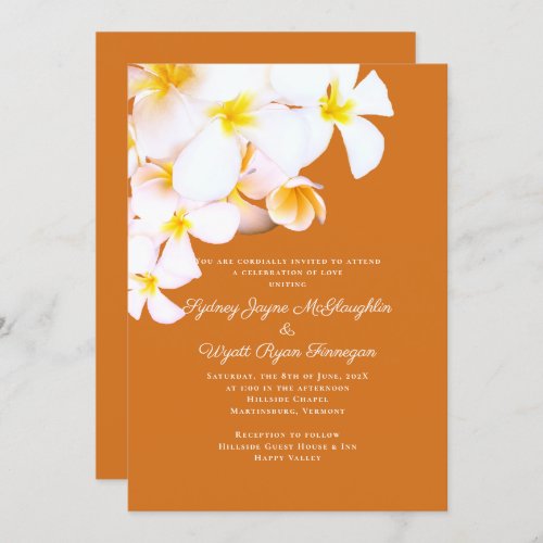 Modern Plumeria Hawaiian Flowers Orange Wedding Invitation