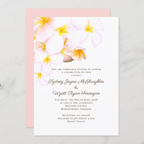 Modern Plumeria Hawaiian Flowers White Wedding Invitation