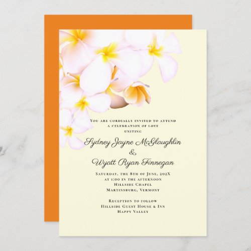 Modern Plumeria Hawaiian Flowers Yellow Wedding Invitation