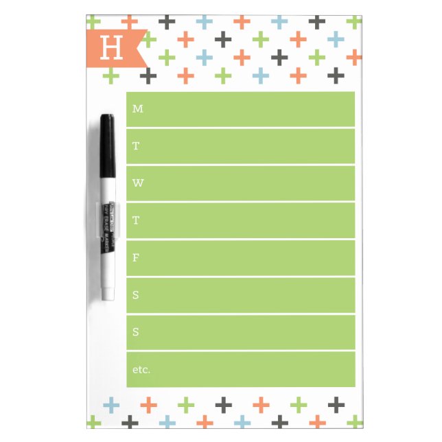 Modern Plus Monogram Weekly Dry Erase Calendar Dry-Erase Board (Front)