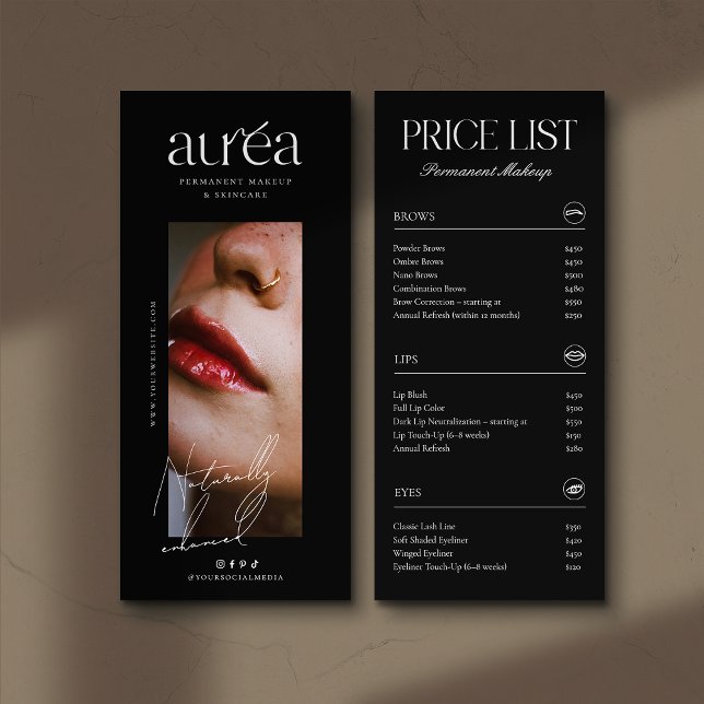 Modern PMU Cosmetic Salon Service Price List Rack Card (Creator Uploaded)