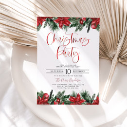 Modern Poinsetta Christmas Party Invitation