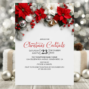 Modern Poinsettia Christmas Cocktails Invitation