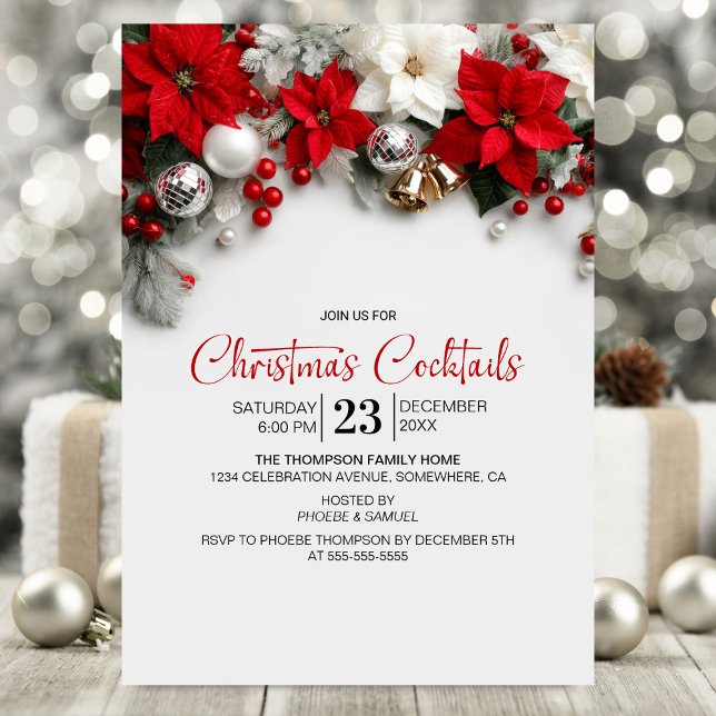 Modern Poinsettia Christmas Cocktails Invitation (Creator Uploaded)