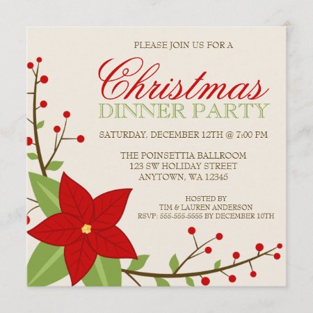 Modern Poinsettia Christmas Holiday Dinner Party Invitation