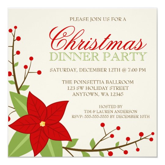 Modern Poinsettia Christmas Holiday Dinner Party Invitation | Zazzle.com