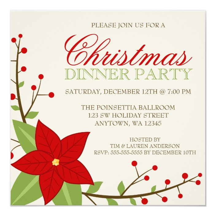 Modern Poinsettia Christmas Holiday Dinner Party Invitation Zazzle Holiday Dinner Party Invitation