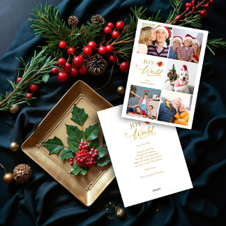 Modern Poinsettia Collage 5-Photo Family Holiday Card