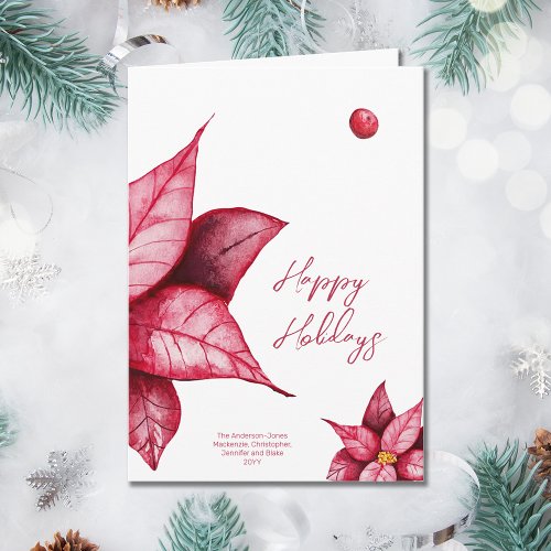 Modern Poinsettia Folded Christmas Holiday Card