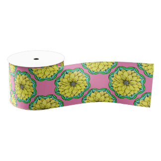 MODERN POINSETTIA in YELLOW Grosgrain Ribbon