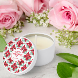 Modern Poinsettia pattern christmas white bg Mini Candle Favors