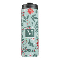 Modern Poinsettias and Berries Floral Monogram