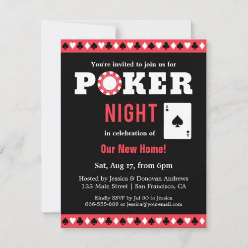 Modern Poker Game Night Party Invitations