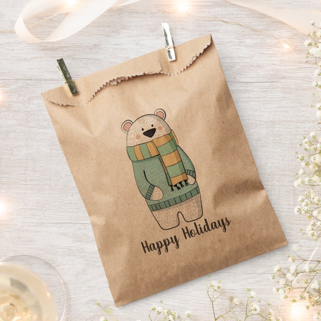 Modern Polar Bear in Sweater Customizable Favor Bag (Clipped)
