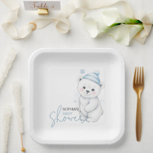 Modern Polar Bear Winter Baby Shower Paper Plates