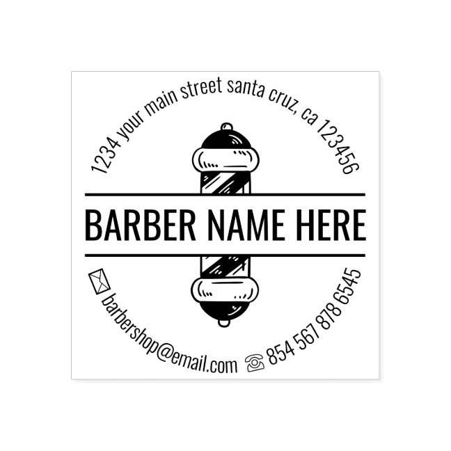Modern Pole Logo Barbershop Rubber Stamp
