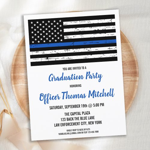 Modern Police Graduation Thin Blue Line Invitation