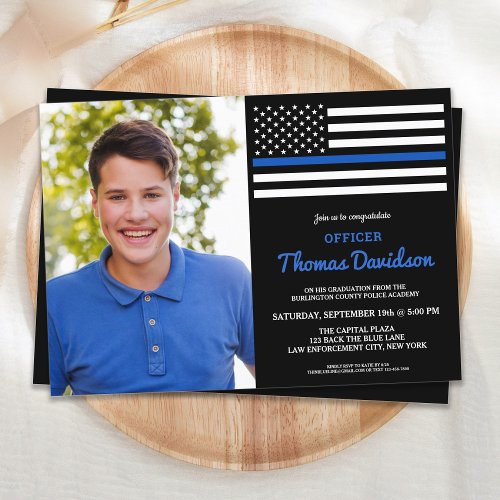 Modern Police Officer Custom Photo Graduation Invi Invitation