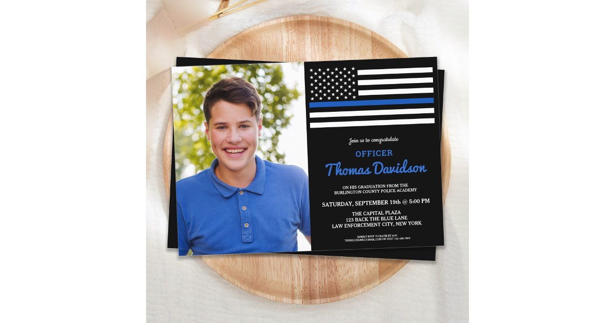 Modern Police Officer Custom Photo Graduation Invi Invitation | Zazzle