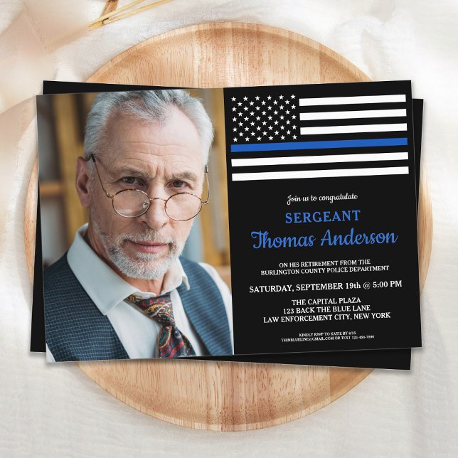 Modern Police Officer Custom Photo Retirement Invitation (Creator Uploaded)
