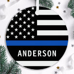 Modern Police Officer Personalized Thin Blue Line Metal Ornament<br><div class="desc">Personalized Thin Blue Line Ornament - American flag in Police Flag colors, modern black blue design . Personalize this police christmas ornament with Officer's name, or department, and year. This personalized police ornament is perfect for police departments, law enforcement officers, or as a memorial keepsake. Order these police ornaments bulk...</div>