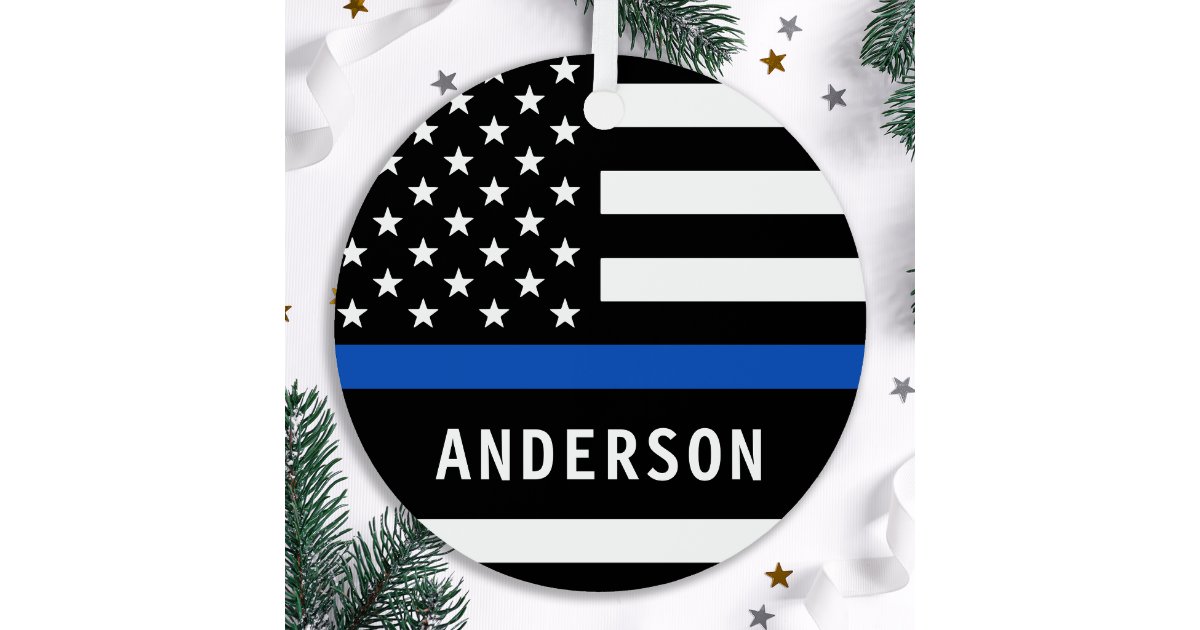Modern Police Officer Personalized Thin Blue Line Metal Ornament | Zazzle
