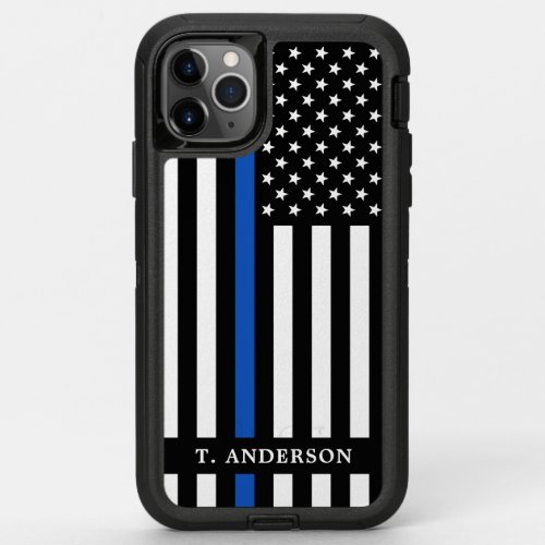 Modern Police Officer Personalized Thin Blue Line OtterBox Defender iPhone 11 Pro Max Case