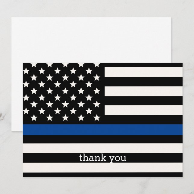 Modern Police Officer Personalized Thin Blue Line Thank You Card (Front/Back)