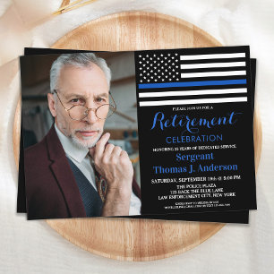 Modern Police Retirement Custom Photo Invitation