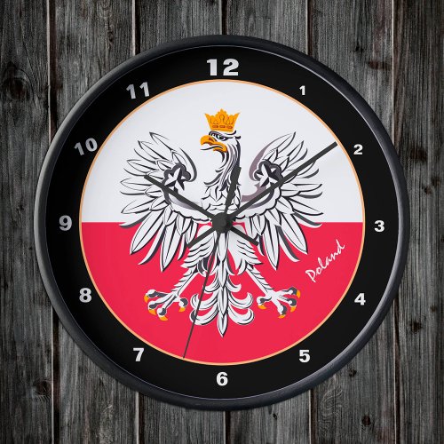 Modern Polish Flag  Eagle Poland trendy design Clock
