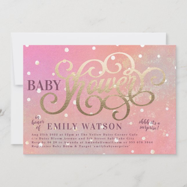 Modern Polk Dot Surprise Boy Gold Foil Baby Shower Invitation (Front)