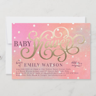 Modern Polk Dot Surprise Boy Gold Foil Baby Shower Invitation