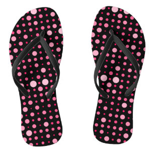 Modern Polka Dot 01.Pink Black BG Flip Flops